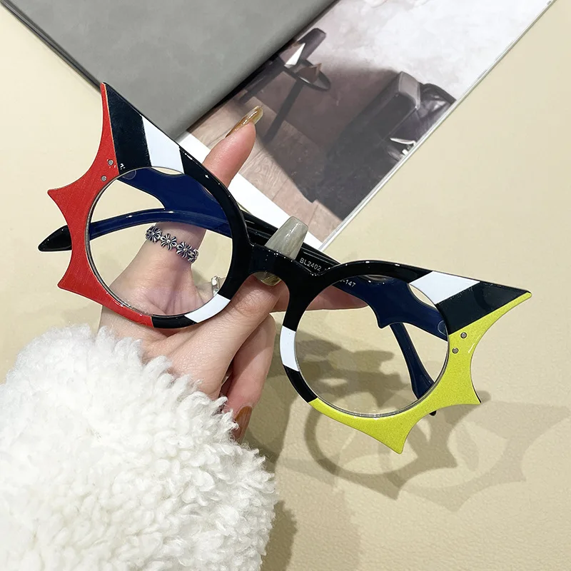 2024 Cross-Border New Personality Demon Eyeglasses Anti Blue Light Optic Glasses Cute Black Demon Blue Anti-light Glasses