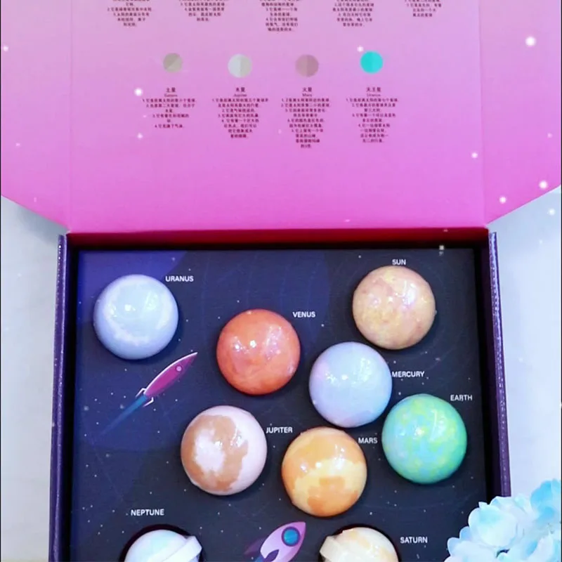 Custom Essential Oil Planetary Kids Ball Packaging Bath Bombs Powder Gift Set Organic Salt Cocoa butter Bath Bombs