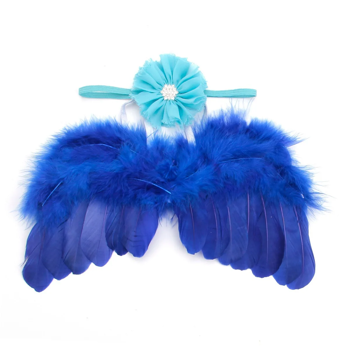 Feather Angel Wings Chiffon Brushed Flower Headband Set Toddler Photography Decorative Wings