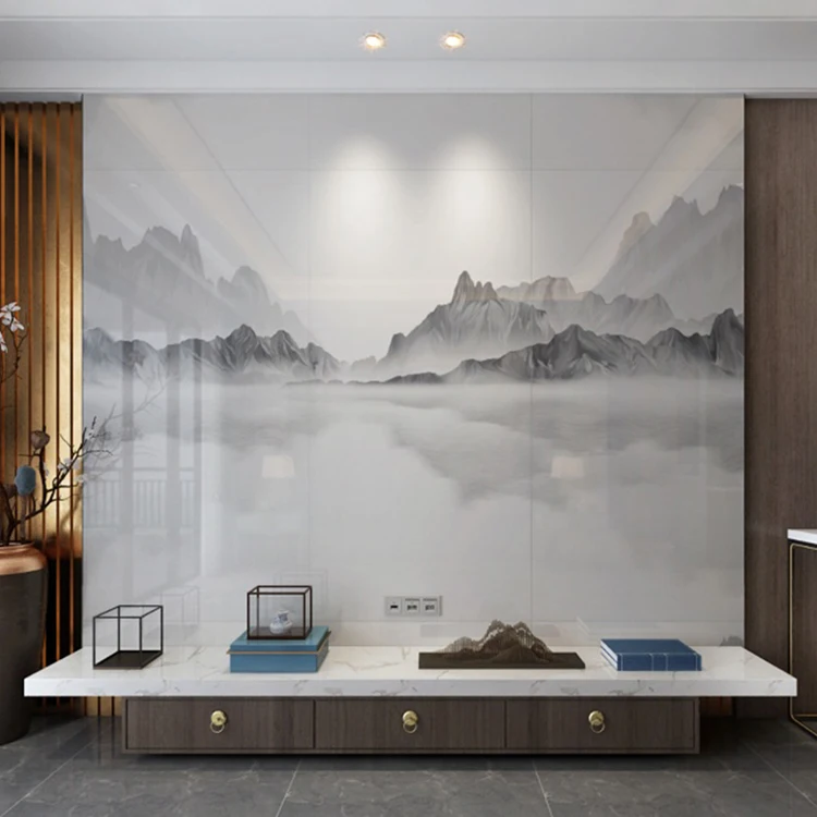 Landscape Painting Tiles Porcelain Sintered Stone Polished Glazed Large Marble Sintered Stone Slabs 900x1800x9 For Living Room