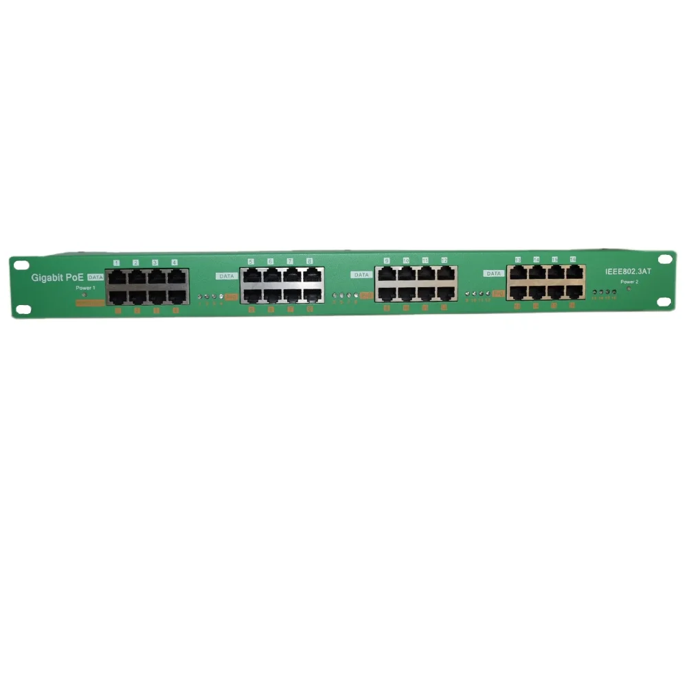 
AT-16 active poe panel 802.3af/at compliant poe injector for 16 gigabit devices from one supply 48v to 56v, 60 to 240 watts 