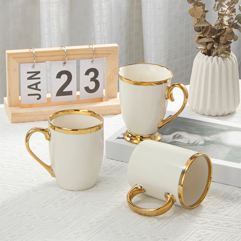 White Gold Rim Ceramic Dinnerware Sets Best Selling Nordic Elegant Porcelain Plates Dinner Sets