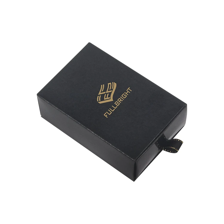 Custom Size Paper Box Creative Design Biodegradable Black Printing Logo Gold Foil Jewelry Slide Packaging Drawer Gift Box