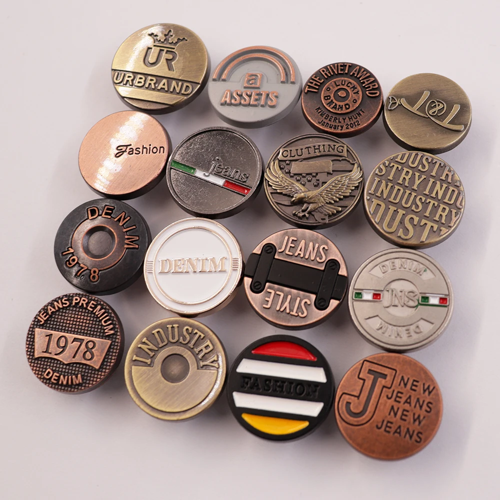 Jinyi Button Factory Custom Classic Logo Pattern Clothes Vintage Engraved Zinc Alloy Buttons Metal Denim Jeans Button and Rivets