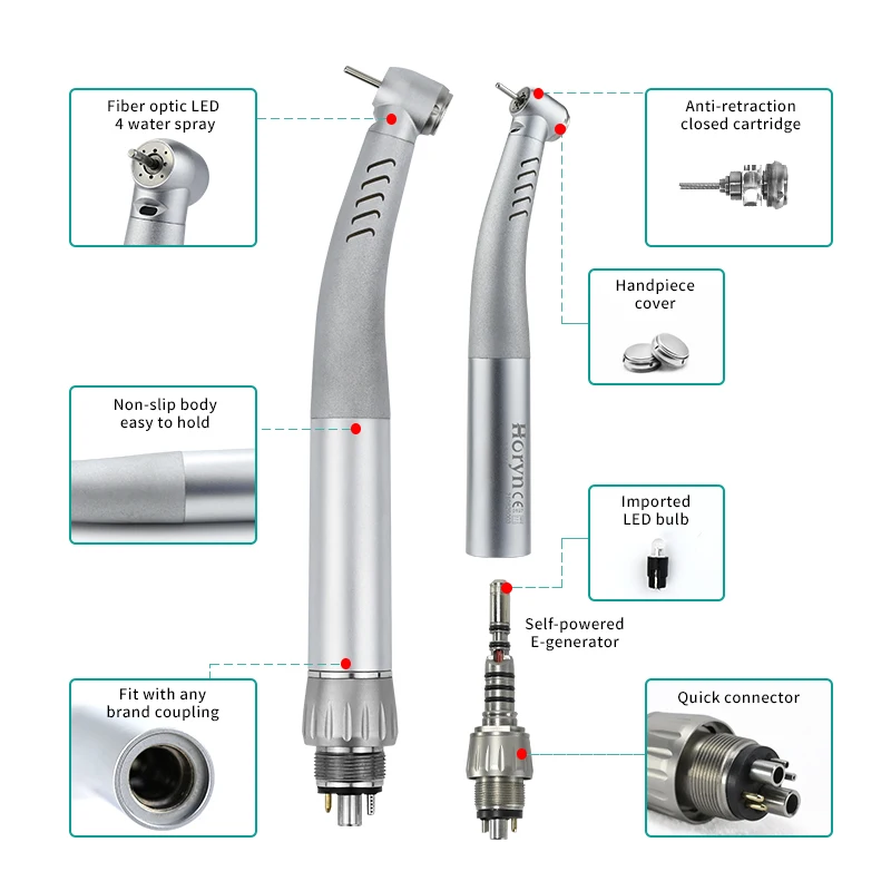 K9000 4 Holes Water Spray High Speed Optic Fiber Dental Handpiece With Coupling