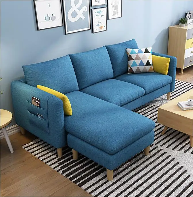 Nordic Small Apartment Fabric Sofa Modern Simple Single Seat Triple Rental Bedroom Living Room Combination furniture sofa Wood