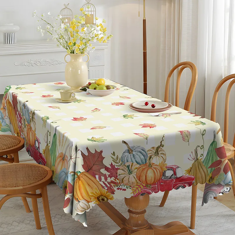 Autumn Pumpkin Tablecloth Printed Spill Resistant Festival Tablecloth for Thanksgiving Harvest Fall