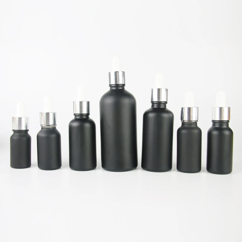 100ml Black Round Empty Essential Oil Dropper Glass Bottle With Silver Top