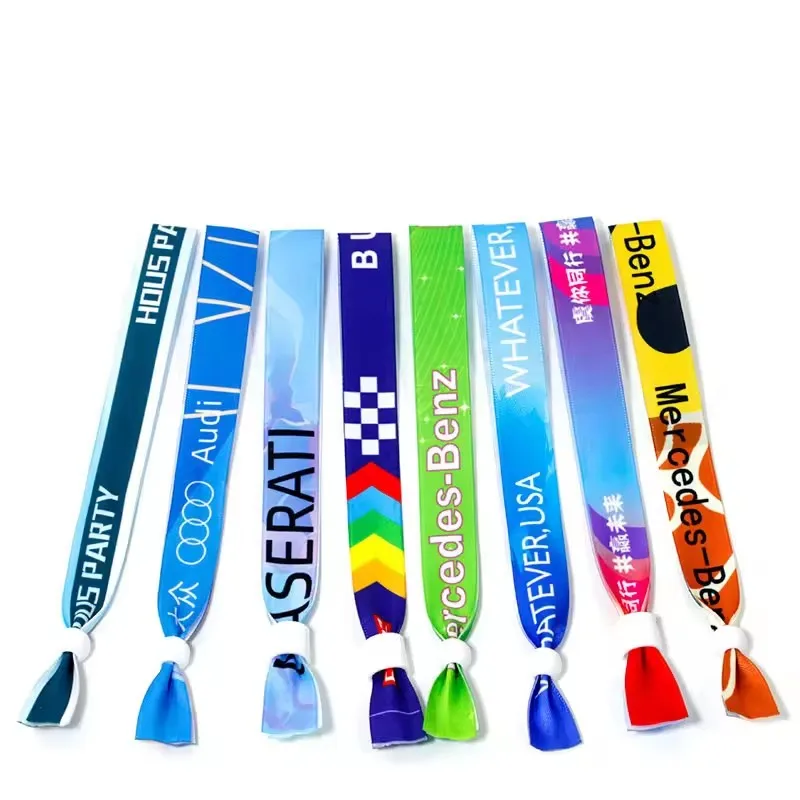 RFID CHIP High quality custom event festival party ribbon satin fabric brands logo text printing wristbands Bracelets