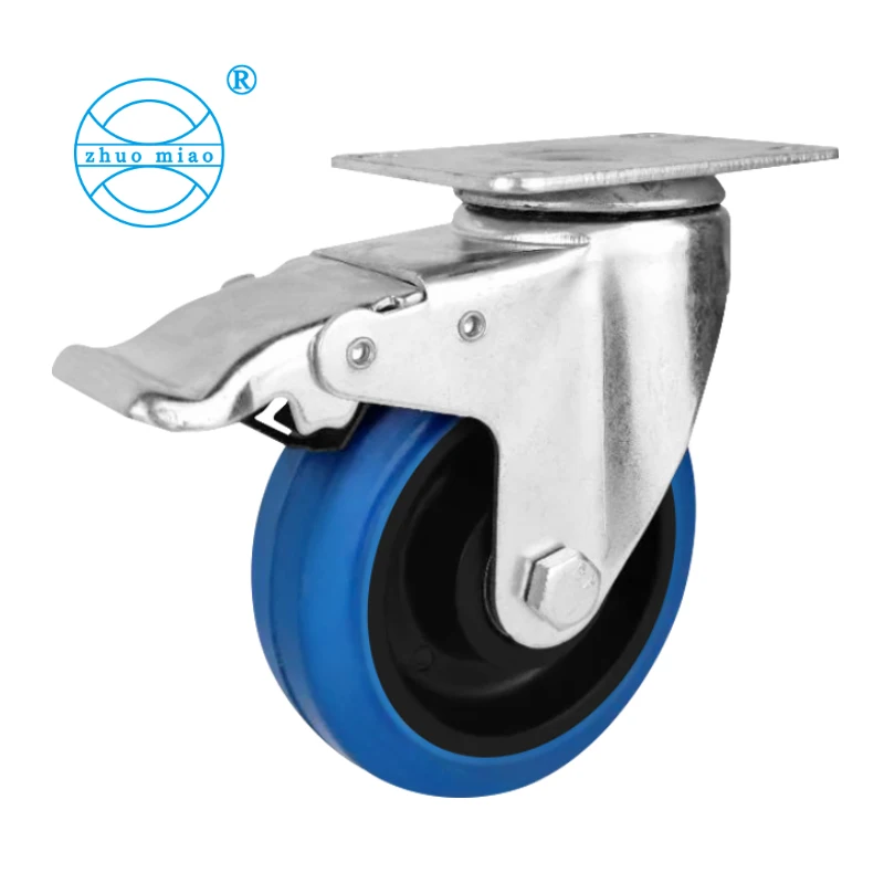 
75/100/125mm medium duty pressed steel gray solid elastic rubber caster Swivel Rubber industrial caster wheel 