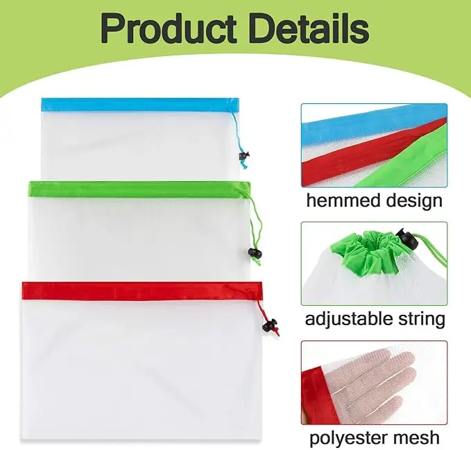 Mesh Small Toy Bags for Storage, 3 Sizes Reusable Mesh Drawstring Produce Bags Puzzle Bag for Kids Storage Playroom Organization