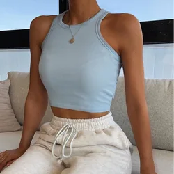 MOTE-AC250  Custom Womens Singlet Womens Ribbed Singlet Ins Tops Solid White Ribbed Crop Tops Short ribbed cropped singlet