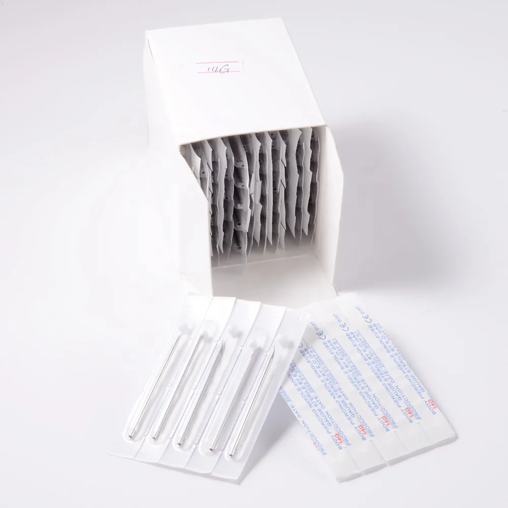 Surgical Steel Sterile Tri-Beveled Body Piercing Needle Tool PVC Bubble Pack Lip Belly Nose Tongue Tattoo Needle