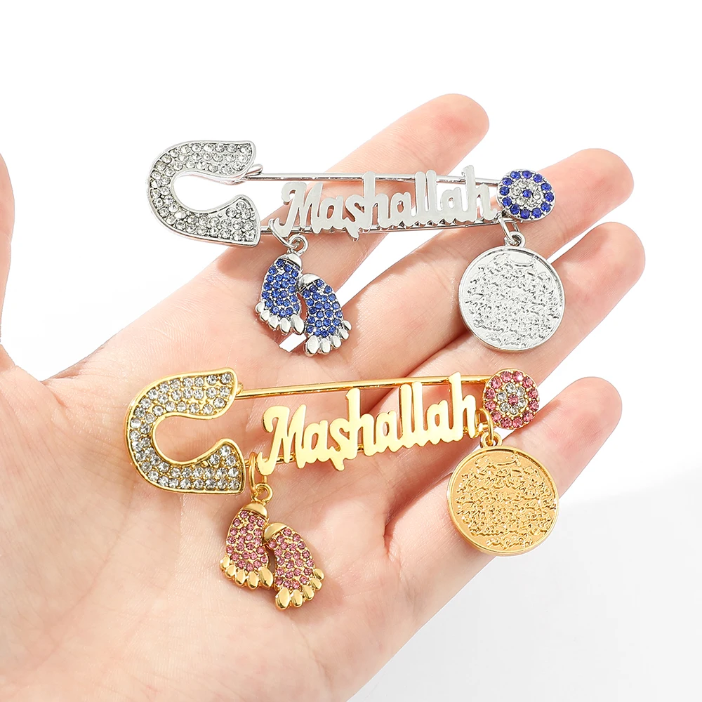 Muslim Cartoon Footprint Brooch Fashion Religious Crystal Letter Enamel Brooch For Women Sweater Accessory