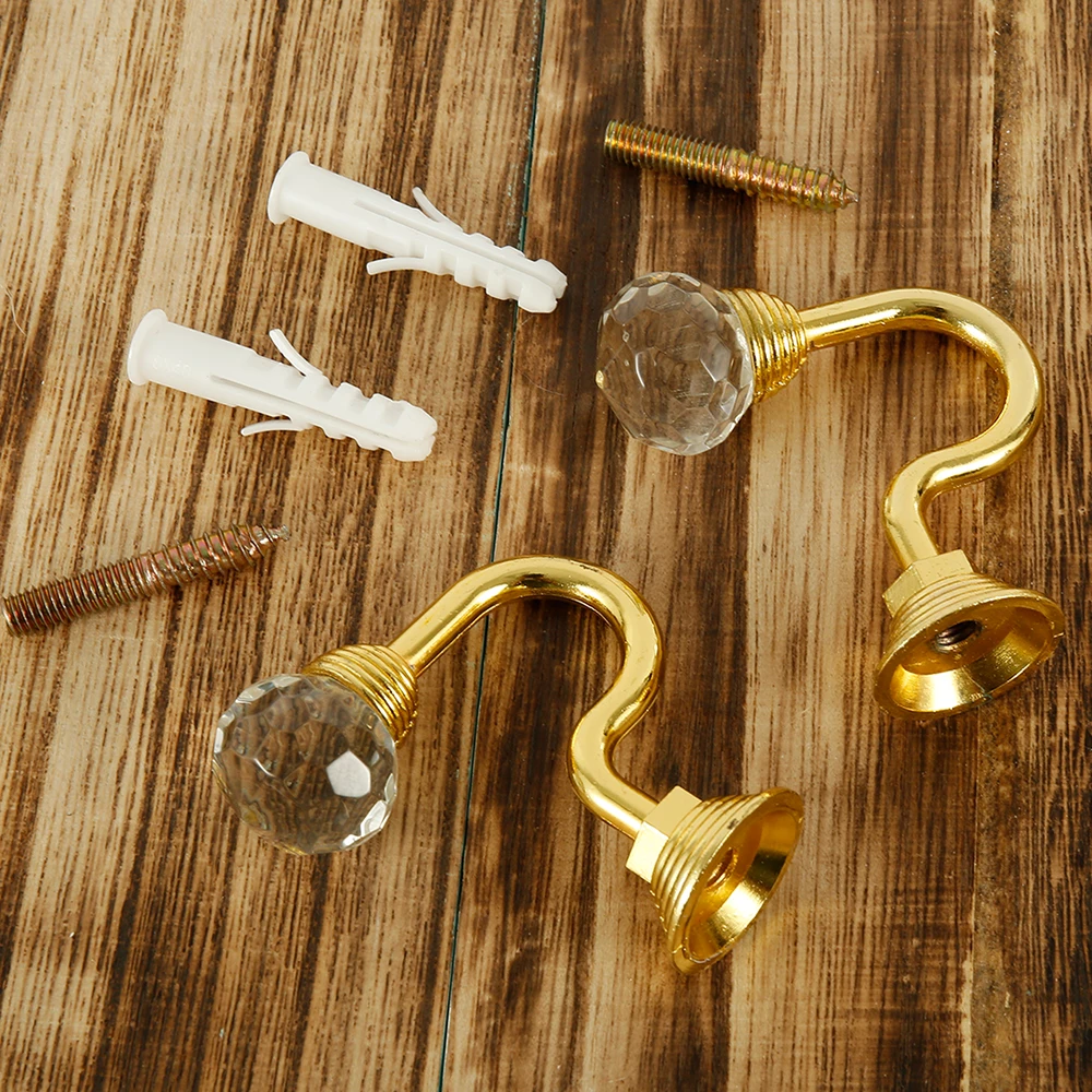 2pcs Retro Crystal Glass Curtain Holdback Hooks Wall Curtain Accessories Hanger metal hook
