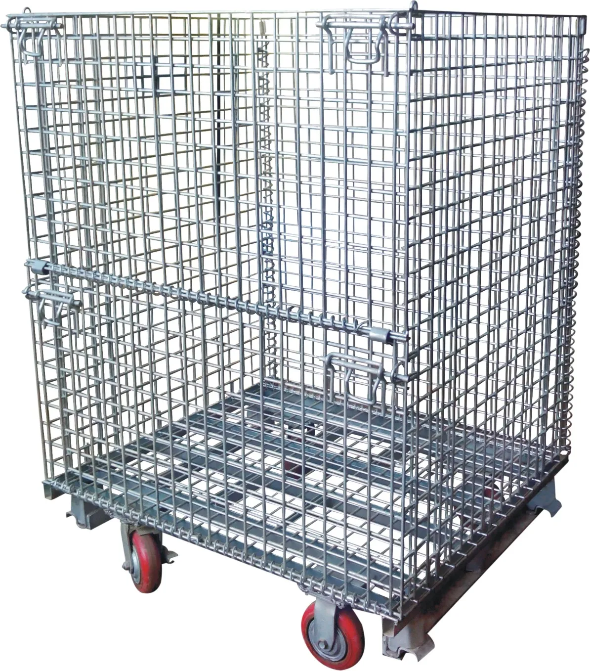 Metal folding storage bin cage wire mesh container with top lid for pallet