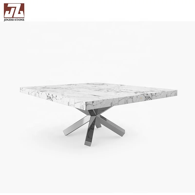 Classical natural white marble natural coffee table with stainless steel brackets hotel villa display restaurant home