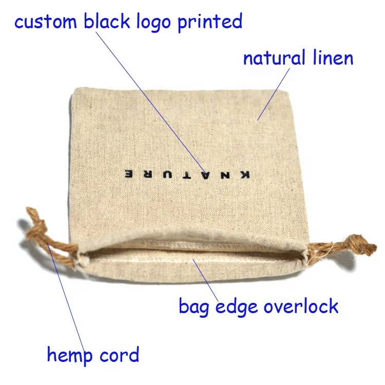 Custom Made Hot Sell Eco Jute Fabric Linen Drawstring Pouch Wholesale LN-60