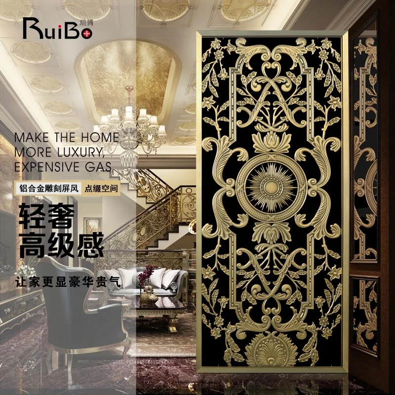 Antique bronze sitting room porch light luxury aluminum alloy carve screen partition metal relief minted hollow-out the grille