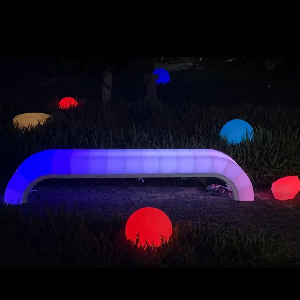 DC24V Cable Wire Powered Sensory Interactive PE Plastic Led Bench RGB Color Light Up Garden Patio Indoor Outdoor Bench Seat Park