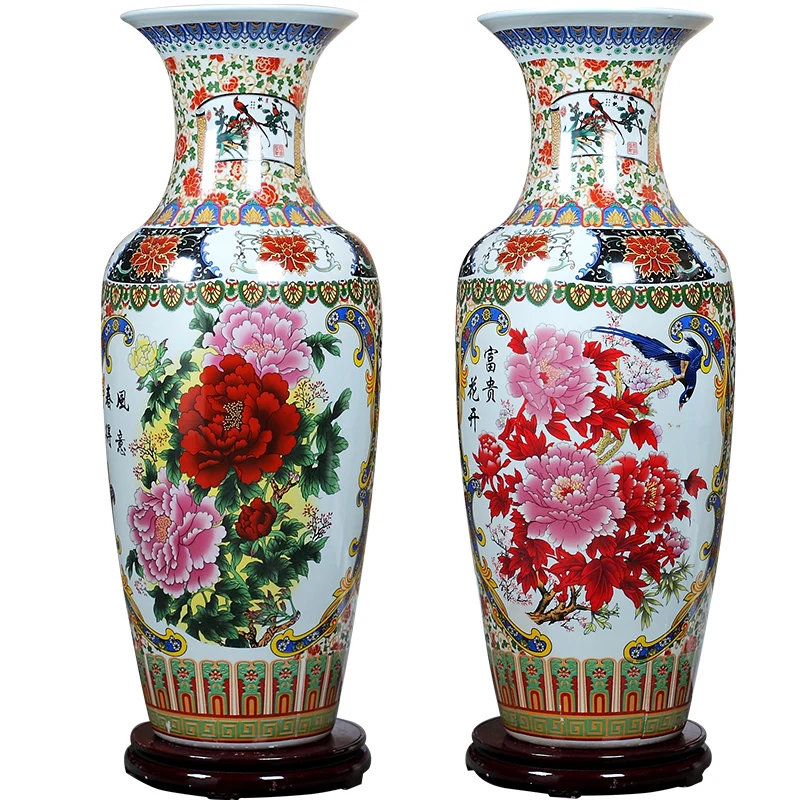 jingdezhen home decors ceramics Customized Cheap Chinese Floor Vases Cloisonne Large Ceramic Vases with Flower and Peony Pattern