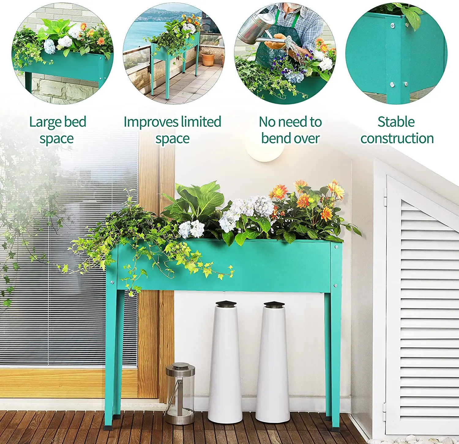 New style Raised Garden Bed with Legs Patio Elevated Planter Box for Flower Herb Vegetable Fruits(Green)