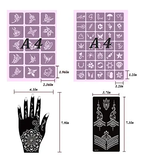 Henna Tattoo Stencils Kit Pack of 22 Sheets, Temporary Tattoo Templates Indian Arabian Tattoo Sticker for Hands Body Art
