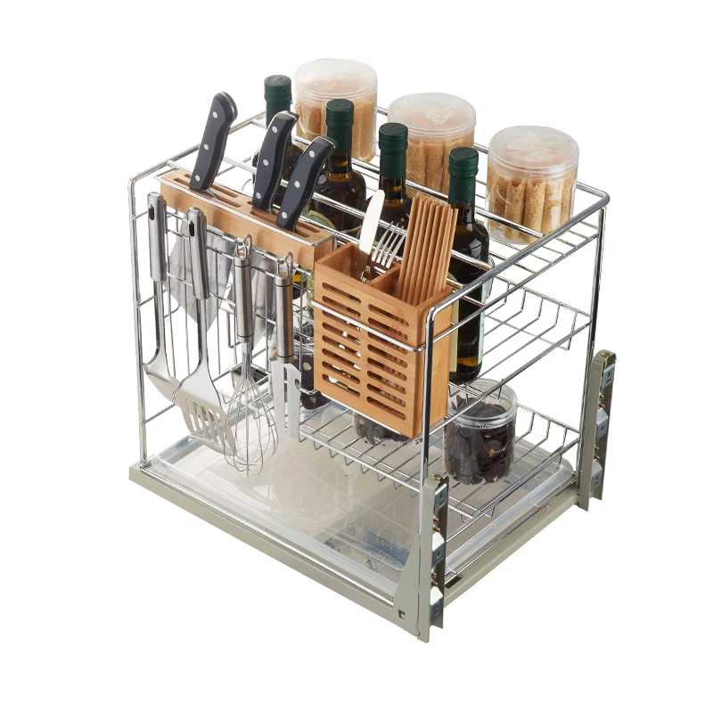 Zuo GangMulti functional stainless steel cabinet pull-out basket kitchen storage pull-out seasoning basket