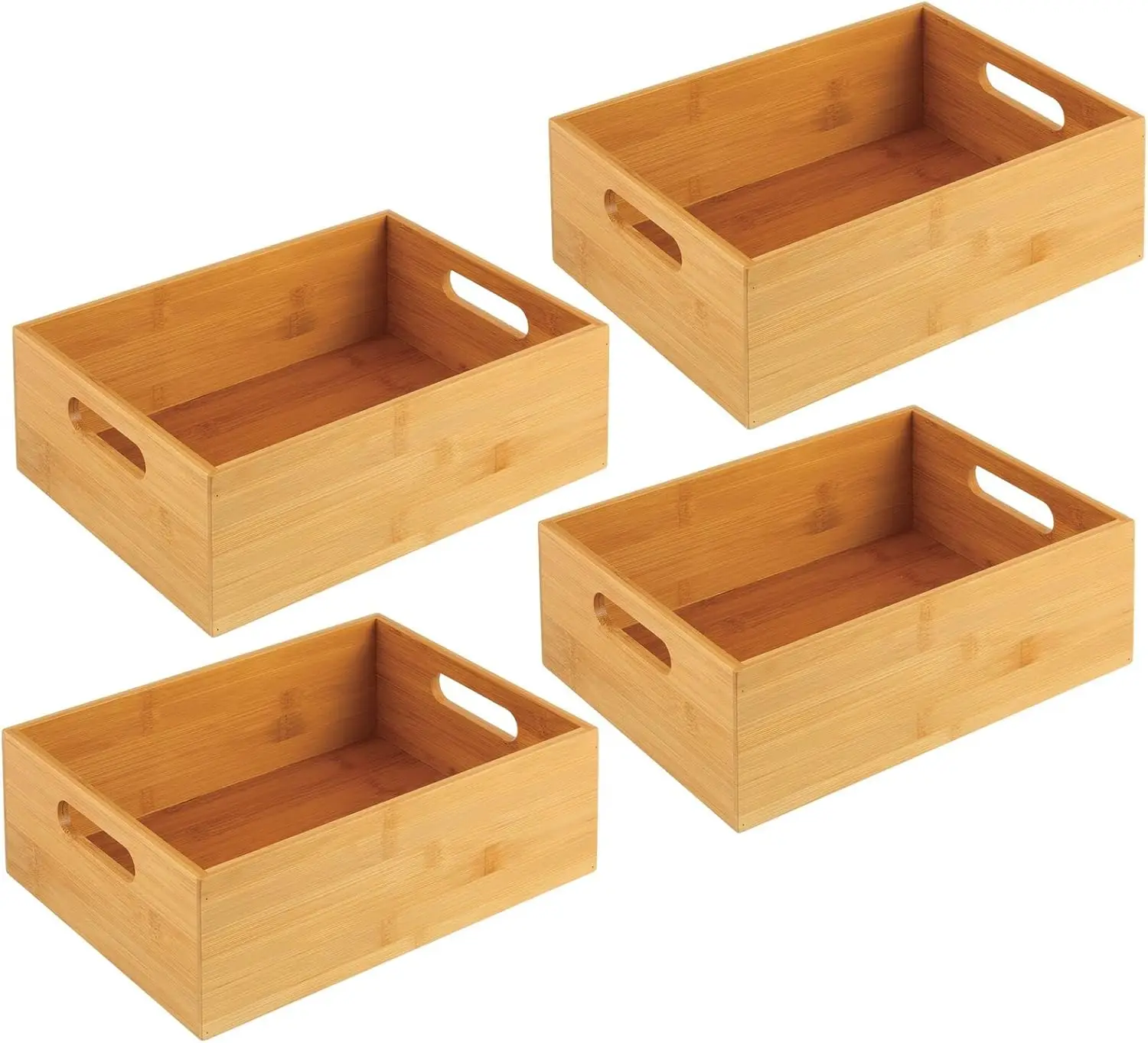 6PACK Bamboo Wood Organizer Storage Bin Open-Top Box with Built-In Handles for Kitchen Pantry Organization