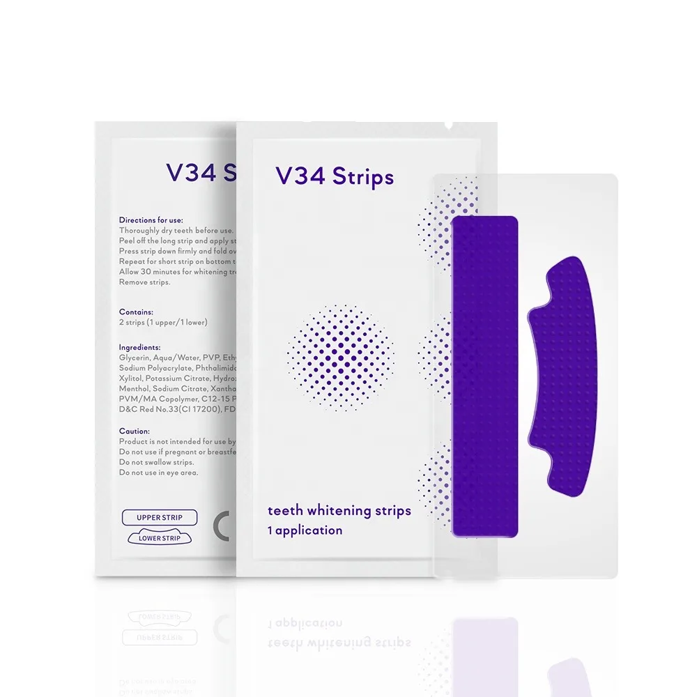 2023 Top New Advanced Remove Tooth Stains Non Peroxide Pap V34 Purple 3D 5D V34 White Teeth Whitening Strips With Custom Logo