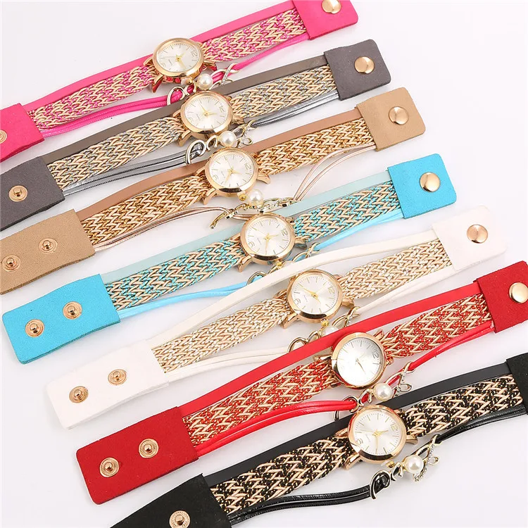 LNW057 Bracelet Watch Wrist Watch Vintage Shining Lady Wrap Dial Analog Quartz Wrist Watch