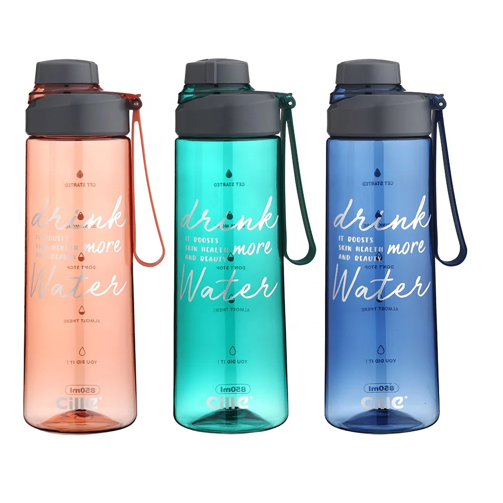 
Cille 850 ML Custom Logo Soft Handle Plastic Sports Water Bottle Tritan BPA free Motivational Water Bottle With Time Marker 