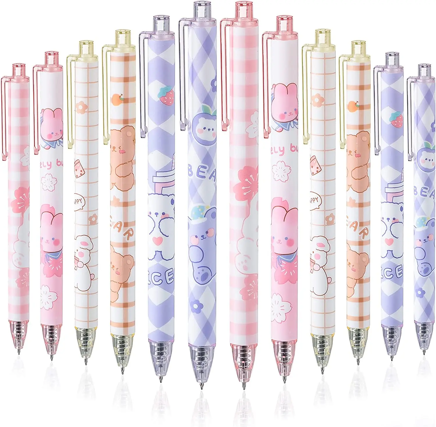 Cute pens Kawaii 0.5mm Black Ink Retractable Gel Pens Kawaii Office School Supplies Kawaii Stationary for Kids, Girls, Boys