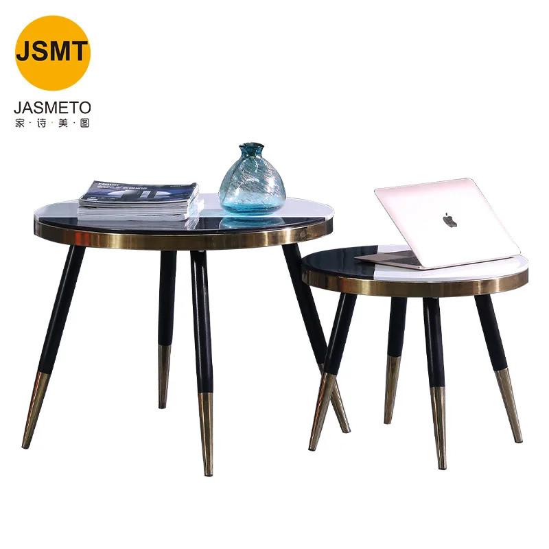 Home Furniture Tea table Modern style Living Room Brush copper stainless steel marble coffee side table set