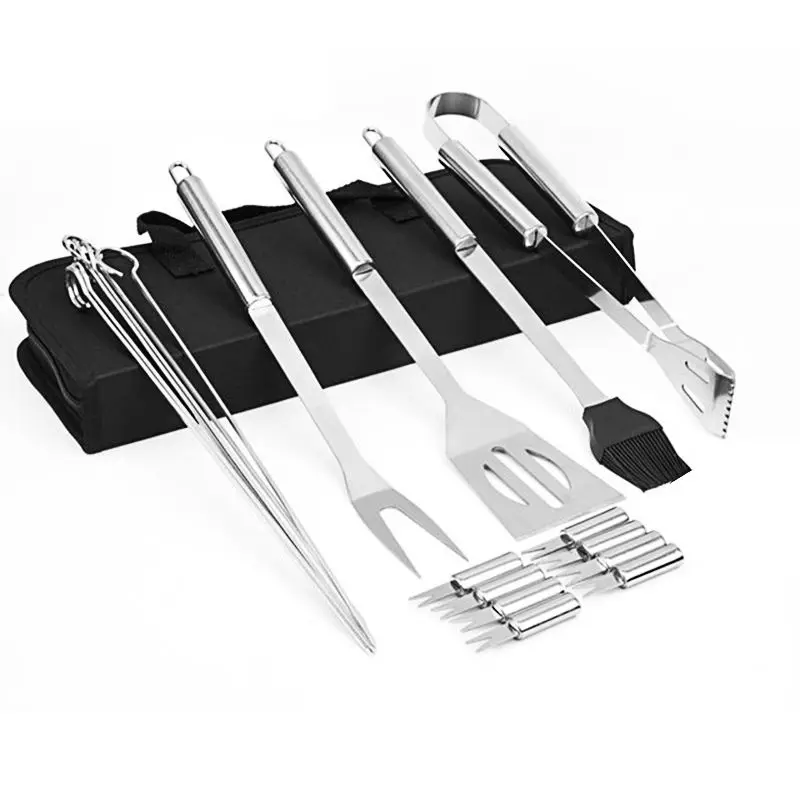 online Hot Sale Stainless Steel BBQ Tools 18pcs Perfect Outdoor Barbecue Grill Utensils Set with Oxford Fabric Case Package