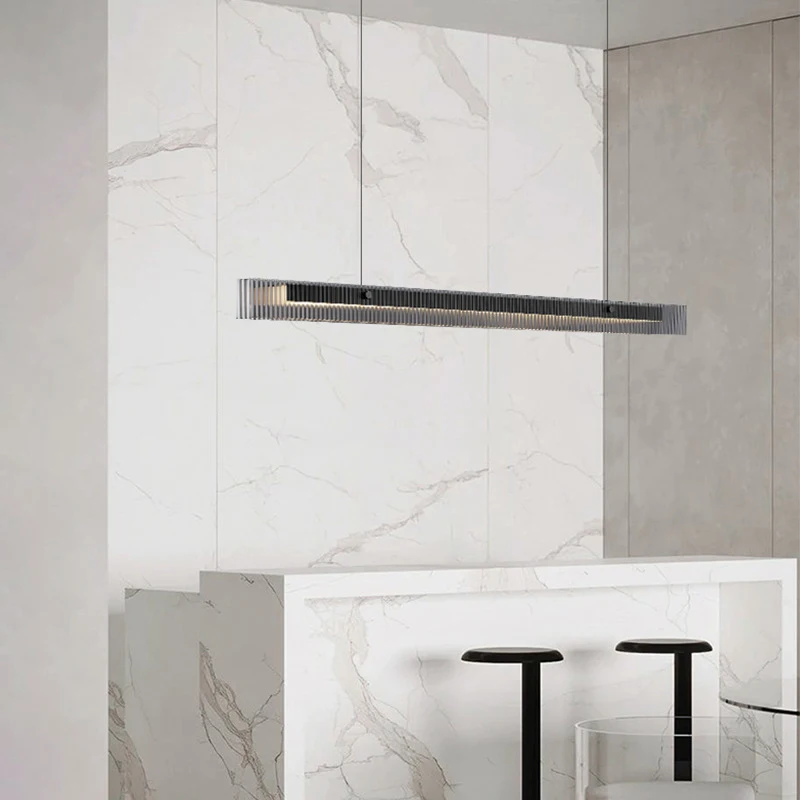 New modern minimalist glass strip hanging lamp black gold for home indoor restaurant island chandeliers