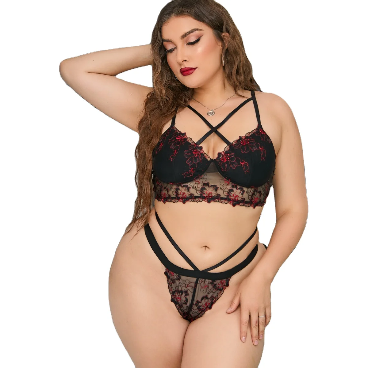 Wholesale Plus Size 4XL Bralette Bra And Panty Set Pink Lace Balconette Intimate Bralette Set Exotic Sexy Lingerie For Fat Women
