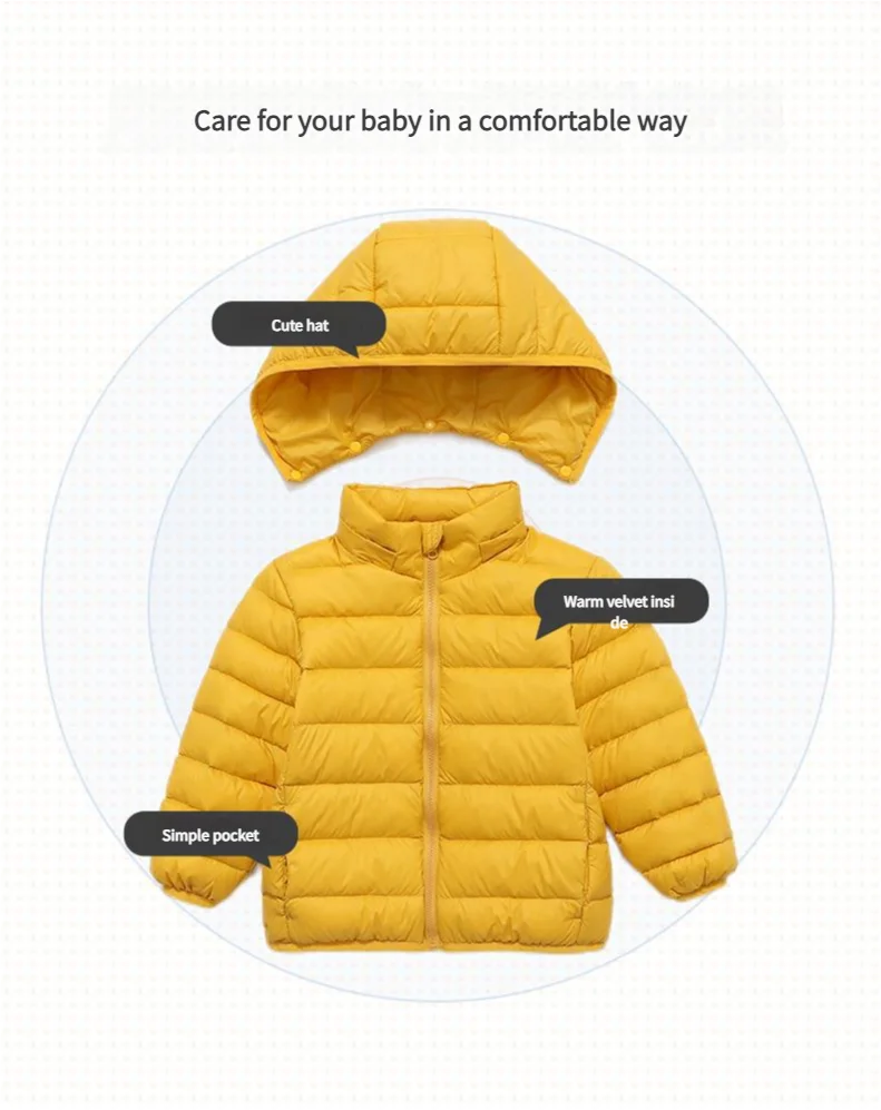 Custom Logo Child Down Coat Ultra Feather Down Hooded Best Quality lightweight Windproof Padded Sport Puffer Jacket For Children