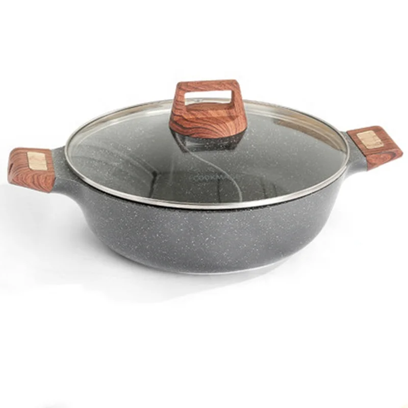 Кастрюля Shabu из литого под давлением алюминия для индукционного приготовления антипригарная горячего двухсторонняя кастрюля с