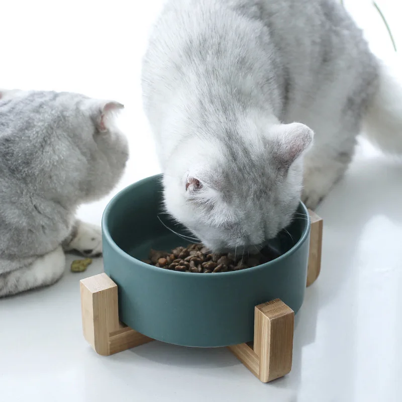 Premium Ceramic Wooden Frame Pet Bowl Set Manufacturer Wholesale Multi Colors Dog Feeding Dishes