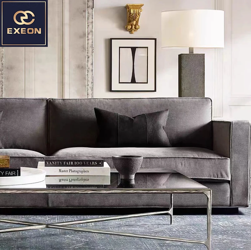 Italian Minimalist Retro Cotton Linen Living Room Sofa Modern Villa Furniture Design Combination Sofa