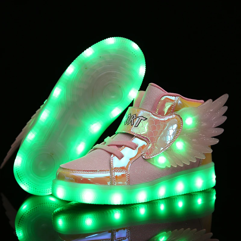 Kids Sneakers Children Baby Girls Boys Light Wings Mesh Designers Shoes Led Sport Run Sneakers Light Up Shoes