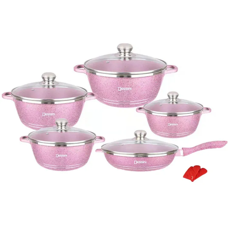 12 Pcs Dessini Die-Casting panela masterclass premium home Kitchen Cooking Pot Coating Non-Stick Granite Cookware Sets