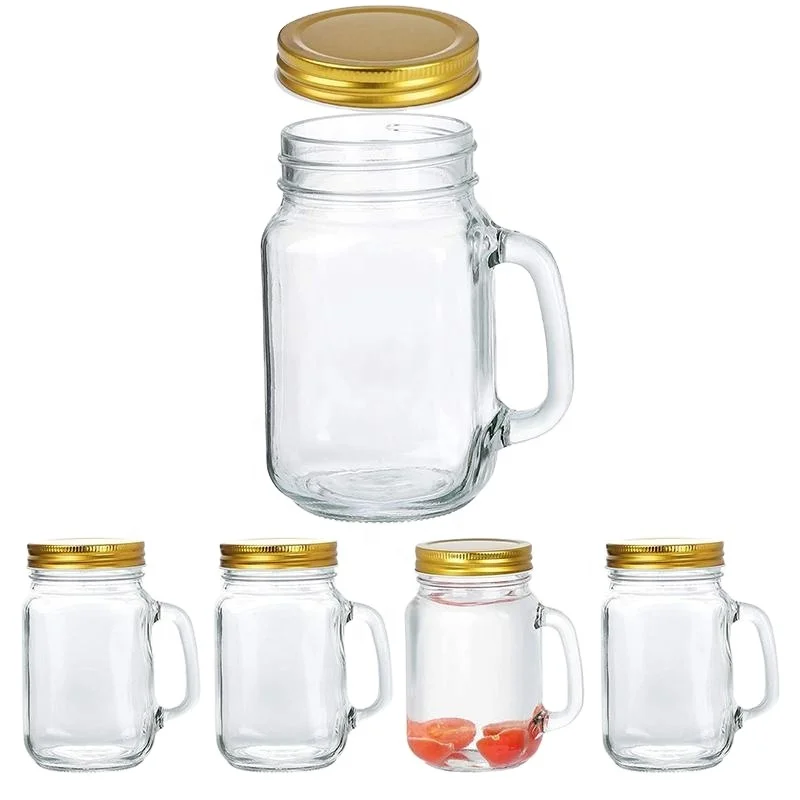 Factory Irect 16oz Clear Round Empty Glass Mason Jar Cup and Mug with Handle
