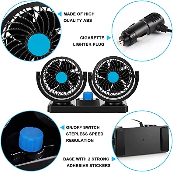 Wholesale 2023 New Double-Ended Car Fan Two Gears and Low Noise 360 Degree Adjustment Car Fan
