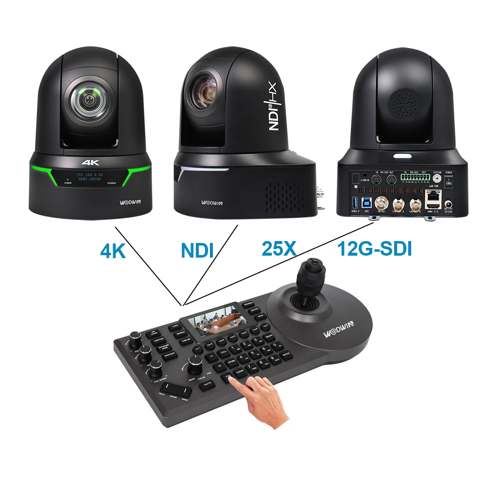 WODWIN New NDI 4K 60FPS 25X Optical Zoom 12G SDI Live Broadcasting IP POE NDI PTZ Camera for Live Streaming Events Churches