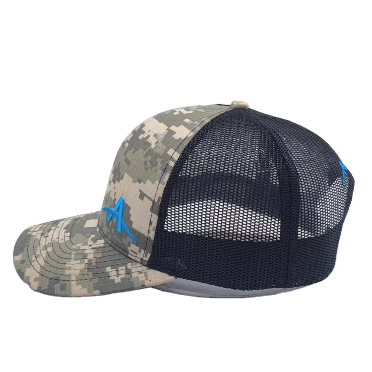 mesh embroidery custom logo trucker hat cap, camo trucker hat, cotton polyester camouflage caps camo trucker hat