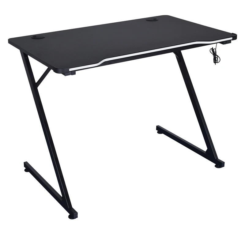 High Quality Z Shape RGB Gaming Table Mesa Gamer Racing Style Computer Gaming Desk With Cup Holder for PC