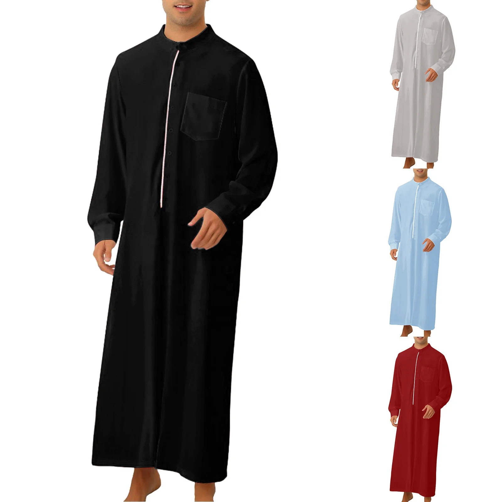 Muslim Robes Dubai Kaftan Islamic Clothing Arab Polyester Long Madultabaya Pocket Shirt 2023 Middle East Men 1 Piece Abaya 10000