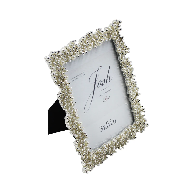New Product Metal Silver White Pearl Design Photo Picture Frame Wedding Decoration Favors